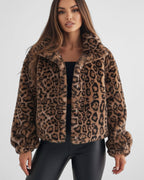 Leopard Faux Fur Cropped Jacket