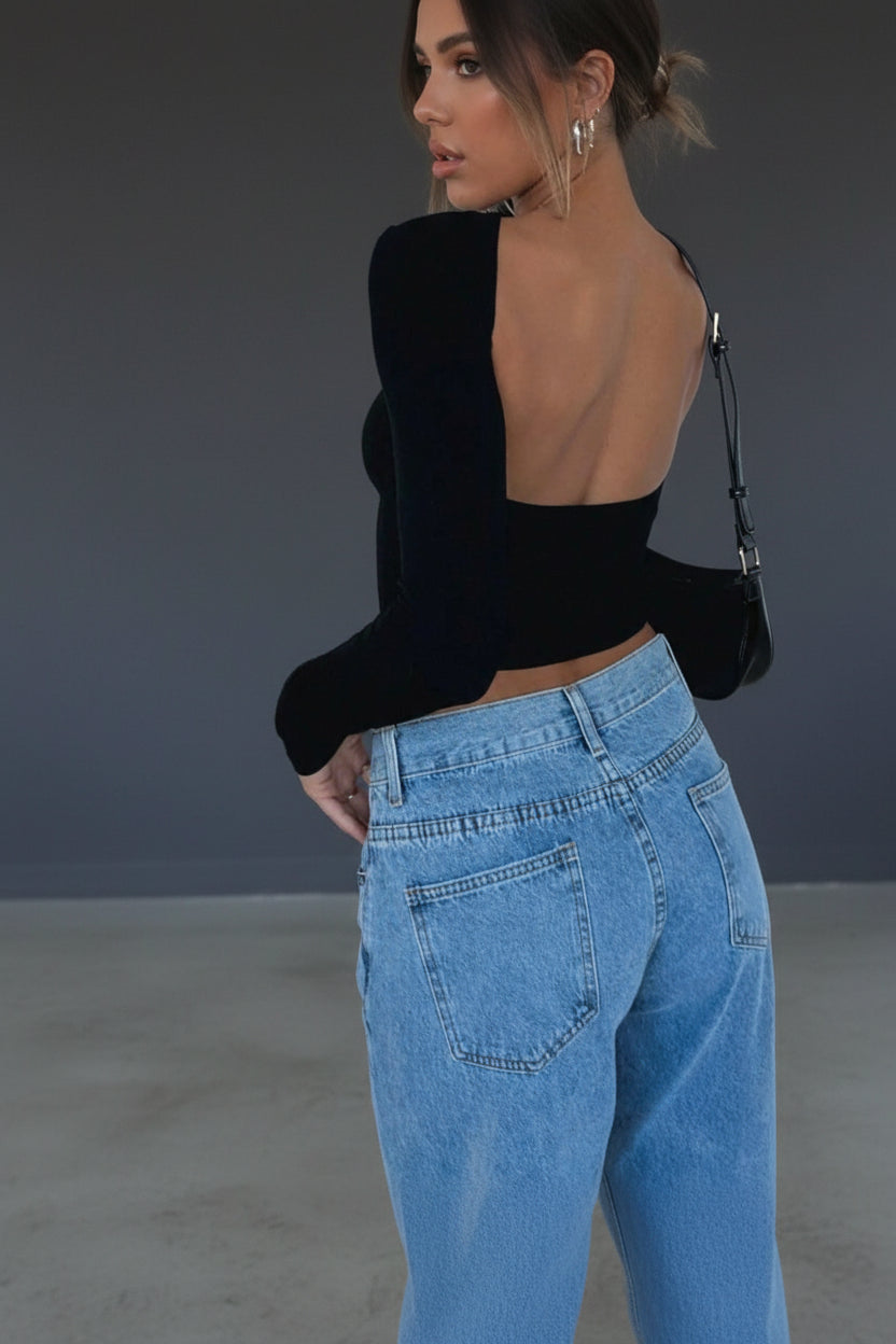 Backless Top Mila – Slim Fit Longsleeve met Open Rug